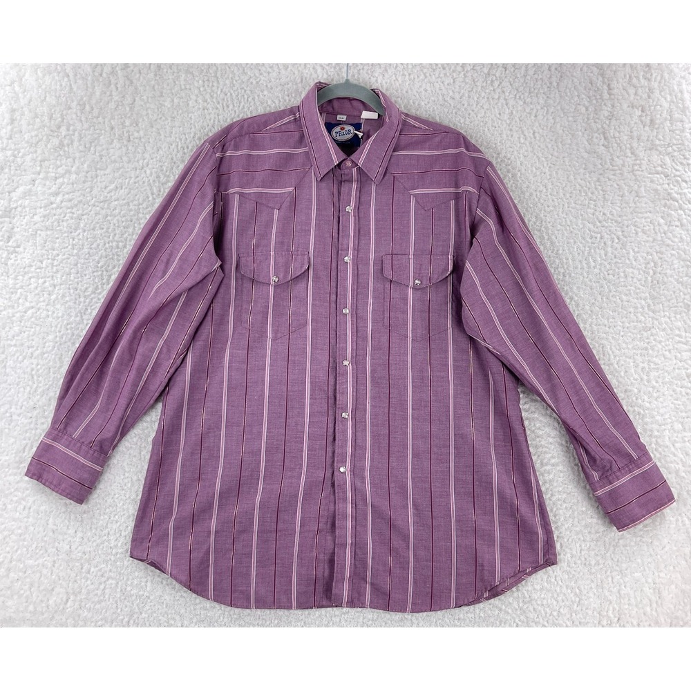 Prior Button-Up Shirt Mens Size XL Purple Stripe Vintage‎ Made in USA Western LS